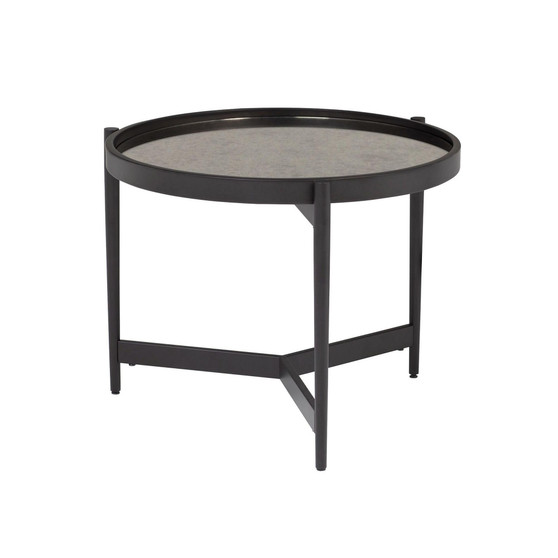 Home Estrade Modern 22" Round Side Table in Black / Antiqued Mirror