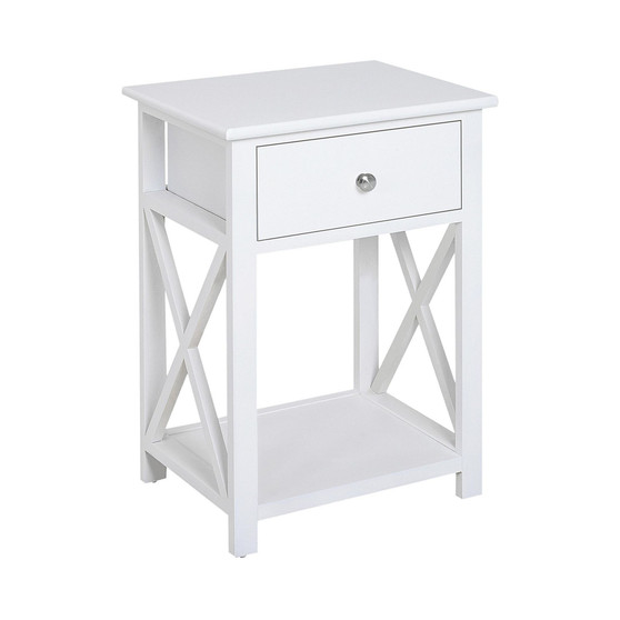 22" Traditional Wood Accent End Table With Storage Drawer, Flat White