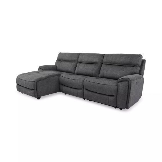 Hutchenson 3-Pc. Fabric Chaise Sectional with Power Recliner and Power Headrest