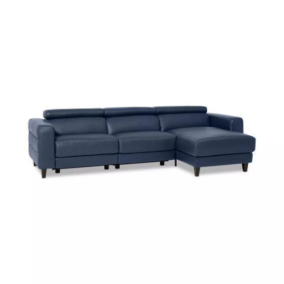 Silvanah 3-Pc. Leather Sectional with Storage Chaise and 2 Power Recliner, Created for Macy's