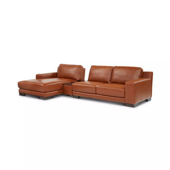 Darrium 3-Pc. Leather Chaise Sofa with Console, Created for Macy's