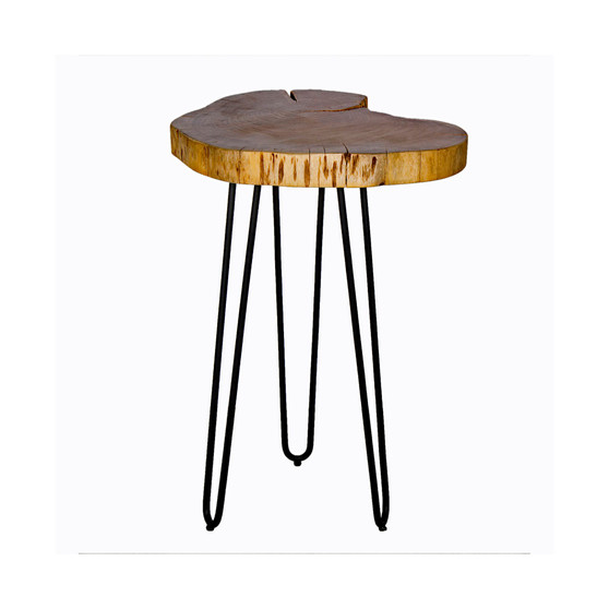 Hairpin Natural Live Edge Wood with Metal 20" Round End Table