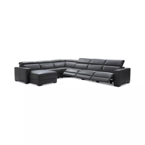 Nevio 6-pc Leather Sectional Sofa with Chaise, 3 Power Recliners and Articulating Headrests