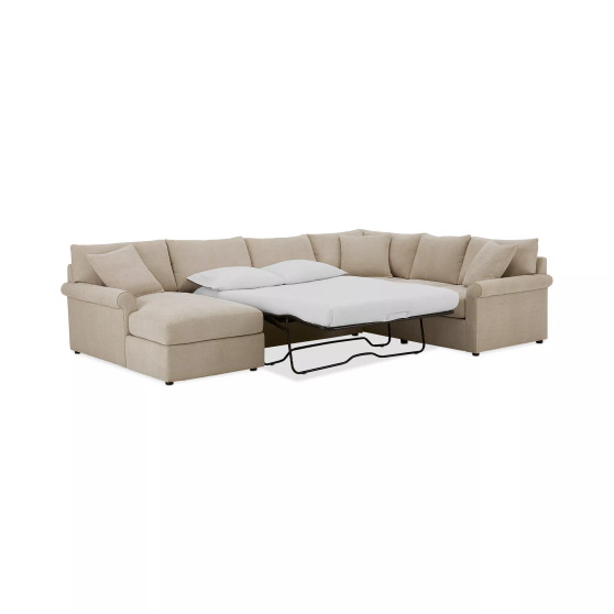 Wrenley 138" 3-Pc. Fabric Sectional Chaise Sleeper Sofa