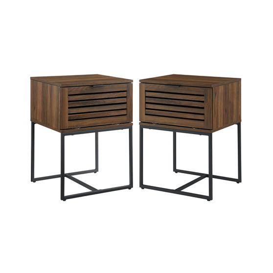 Modern Slat Door Side Table Set, 2 Piece