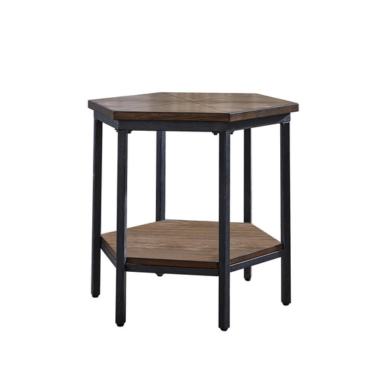 Ultimo 24" Hexagonal Wood and Iron End Table