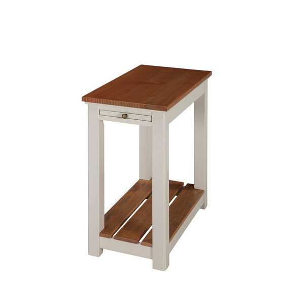 Savannah Chairside End Table with Pull-out Shelf, Ivory with Natural Wood Top