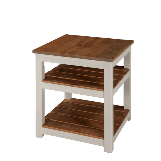 Savannah 2 Shelf End Table, Ivory with Natural Wood Top