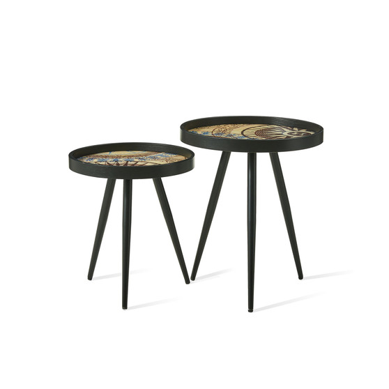 Set of 2 Nesting Lamp Table with Polygonal Star Pattern Tray Top