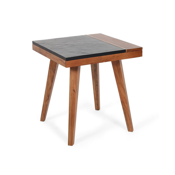Caspian 19.75" Square Solid Acacia with Slate Inlay End Table