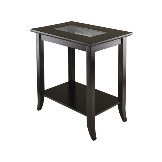 Genoa Rectangular End Table With Glass Top And Shelf