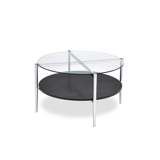 Bayliss 32" Round Tempered Glass and Chrome Cocktail Table