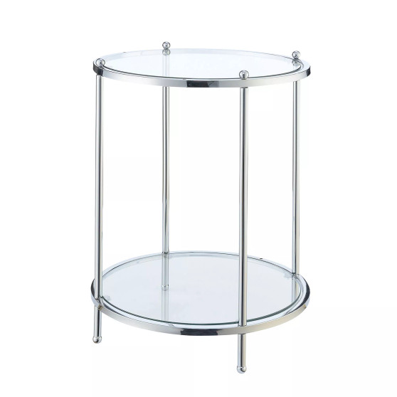 Royal Crest 2 Tier Round Glass End Table with Shelf