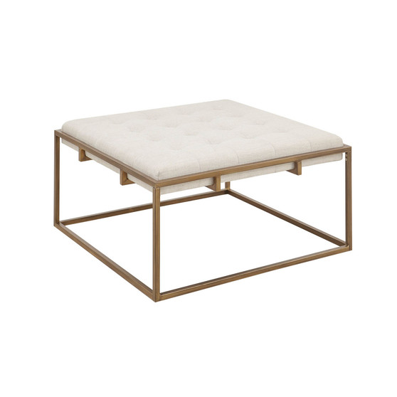 Greenwich 35" Square Upholstered Metal Base Ottoman, Coffee Table