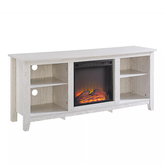 58" Wood TV Stand Console with Fireplace - White