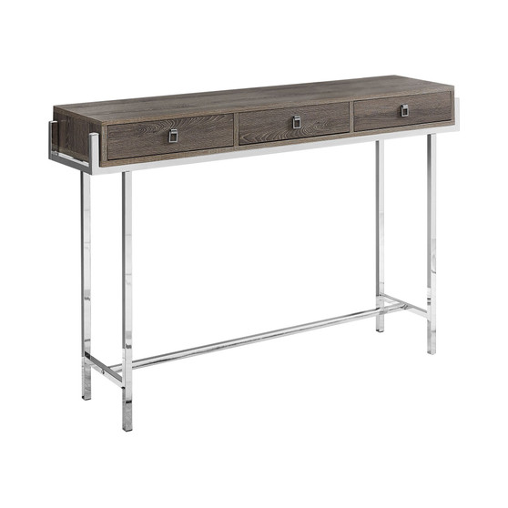 Chrome Metal 48"L Accent Table in  Dark Taupe