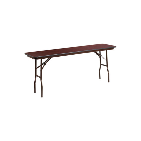Offex 18'' x 72'' Rectangular High Pressure Mahogany Laminate Folding Training Table