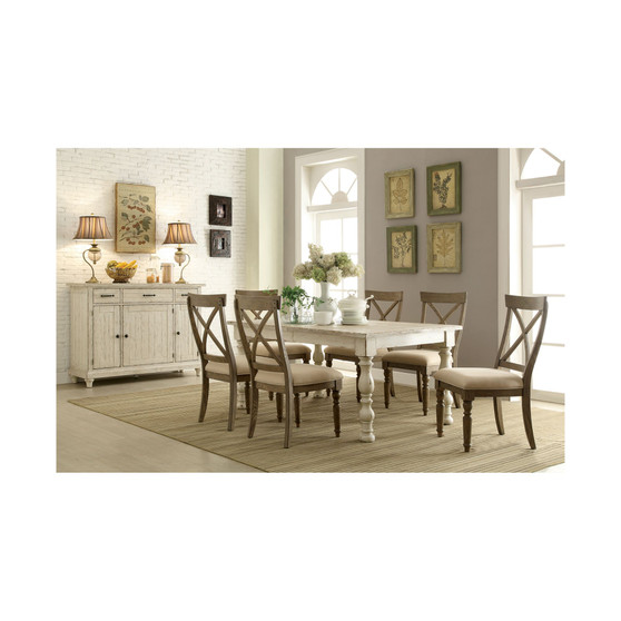 Aberdeen Off White Driftwood Expandable 7-Pc. Dining Set (Table & 6 Upholstered Side Chairs)