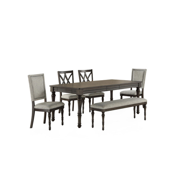 Linett 6-Pc Dining (Rectangular Table + 2 Side chairs + 2 Upholstered Chairs & Bench)