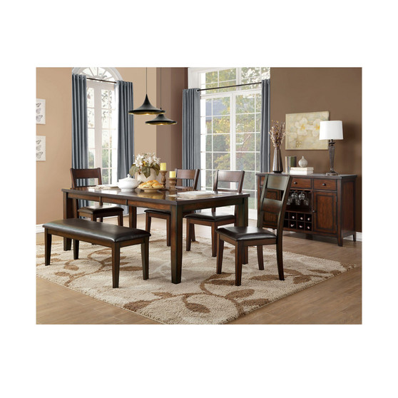 Leona 6pc Dining Set (Rectangular Dining Table, 4 Side Chairs & Bench)