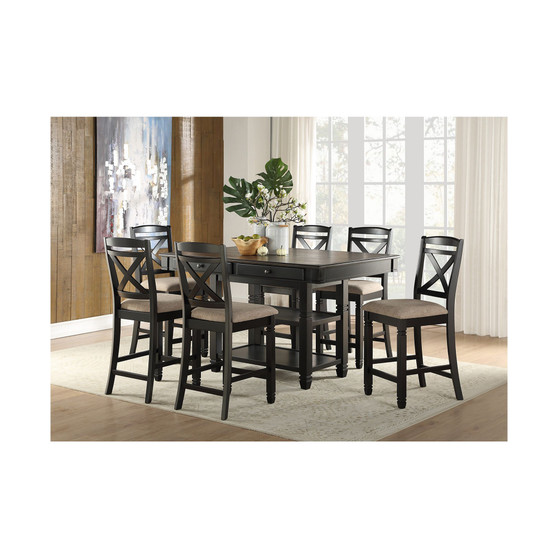 Carlow 7pc Dining Set (Counter Height Rectangular Table & 6 Side Chairs)