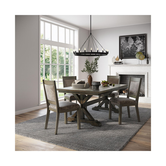 Denman Dining 5-Pc Set (Rectangle Trestle Table + 4 Side Chairs)