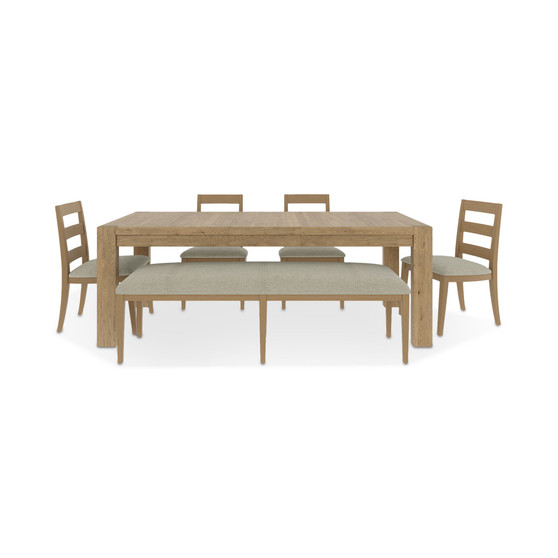 Davie Rectangle Dining 6pc Set (Table + 4 Side Chair Upholstered Seat Ladder Back + Bench)