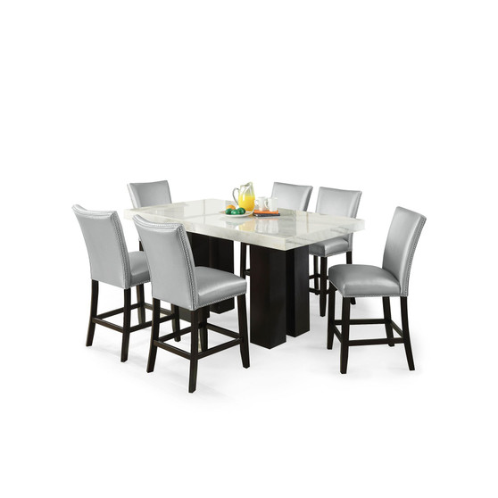 Camila 70" Rectangle Counter Height Table and Silver Counter Chair 7-Piece Set