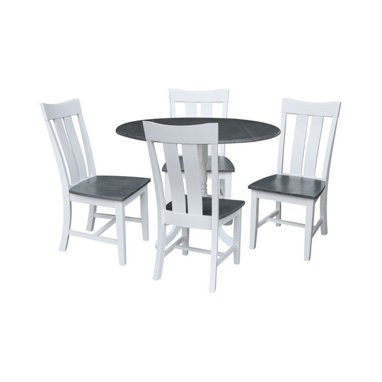 42" Dual Drop Leaf Dining Table with 4 Slat Back Chairs, 5 Piece Dining Set
