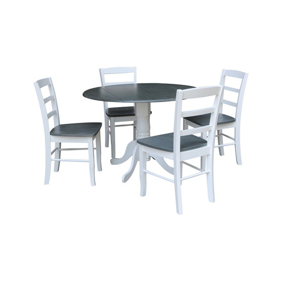 42" Dual Drop Leaf Dining Table with 4 Madrid Ladderback Chairs, 5 Piece Dining Set