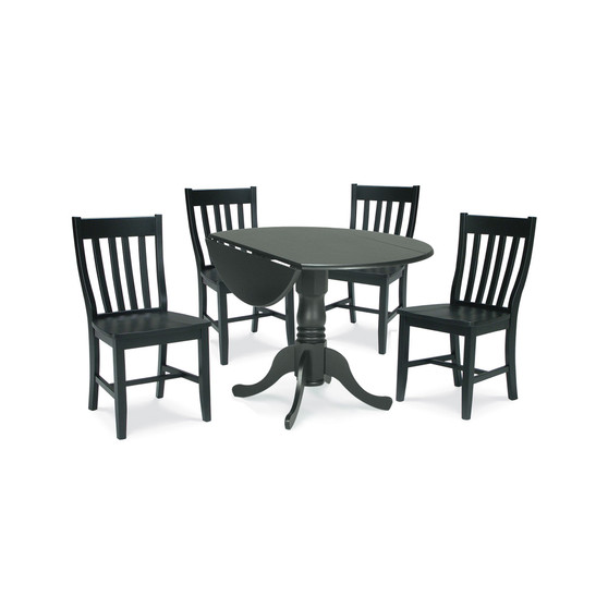 42" Dual Drop Leaf Table With 4 Schoolhouse Chairs