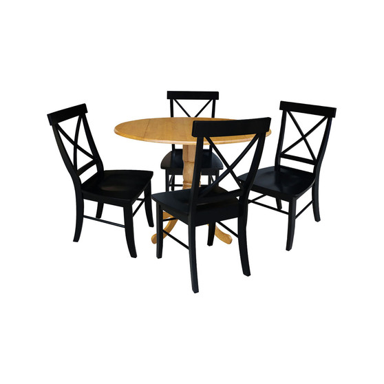 42" Dual Drop Leaf Table with 4 Cross Back Dining Chairs - 5 Piece Dining Set