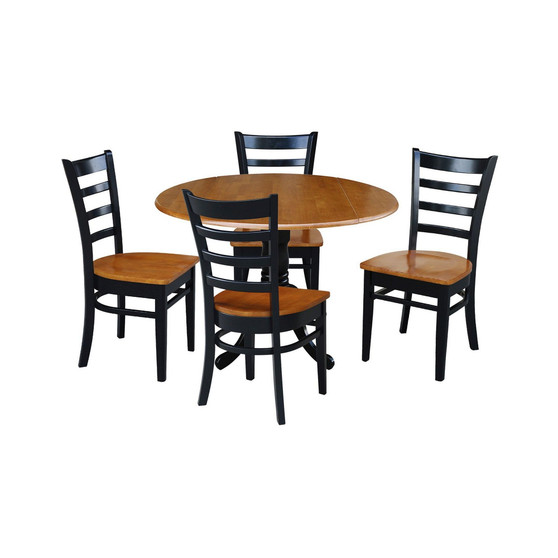 42" Dual Drop Leaf Dining Table with 4 Ladderback Chairs, 5 Piece Dining Set