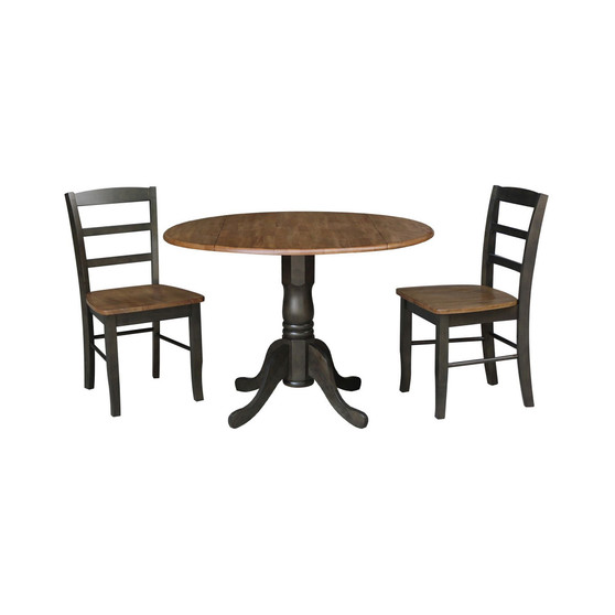 42" Dual Drop Leaf Pedestal Dining Table with 2 Madrid Ladderback Chairs, 3 Piece Dining Set