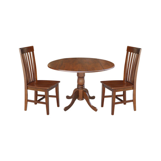 42" Dual Drop Leaf Table with 2 Slat Back Dining Chairs - 3 Piece Dining Set