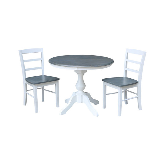 36" Round Pedestal Dining Table with 2 Madrid Ladderback Chairs, 3 Piece Dining Set