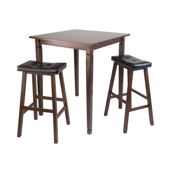 3-Piece Kingsgate High/Pub Dining Table with Cushioned Saddle Stool