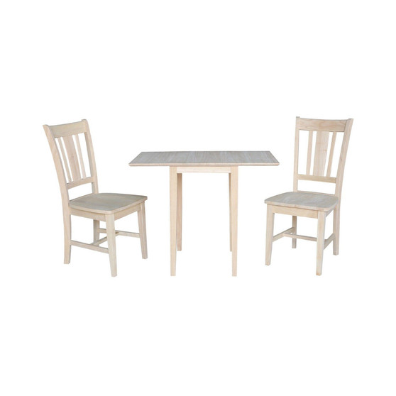 Small Drop Leaf Dining Table with 2 Splat Back Chairs, 3 Piece Dining Set