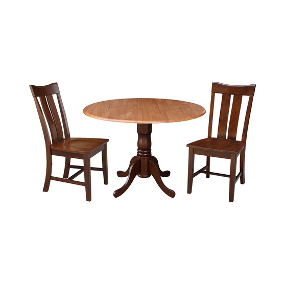 42" Dual Drop Leaf Table with 2 Splat Back Dining Chairs - 3 Piece Dining Set