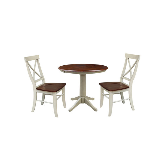 36" Round Extension Dining Table with 2 Back Chairs