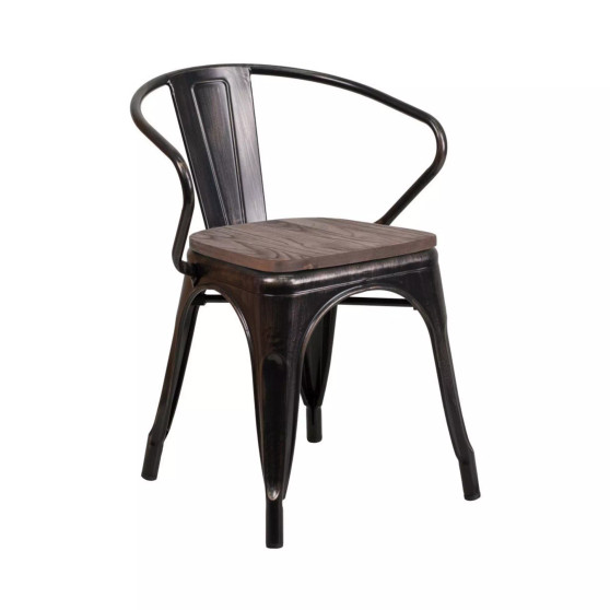 Metal Chair With Wood Seat And Arms