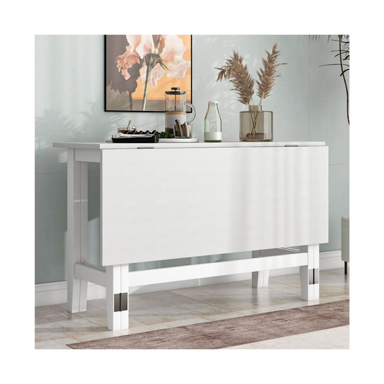 Farmhouse Wood Extendable Dining Table with Drop Leaf for Small Places, White