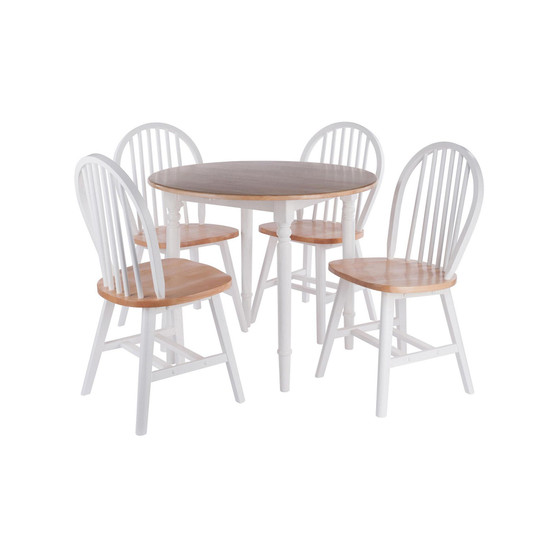 Sorella 5 Piece Drop Leaf Solid Wood Dining Table with Windsor Chairs - Natural and White