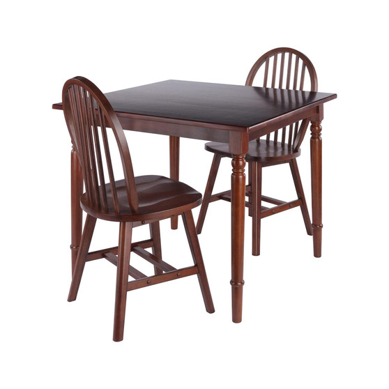 Mornay 3 Piece Solid Wood Dining Table with Windsor Chairs - Walnut