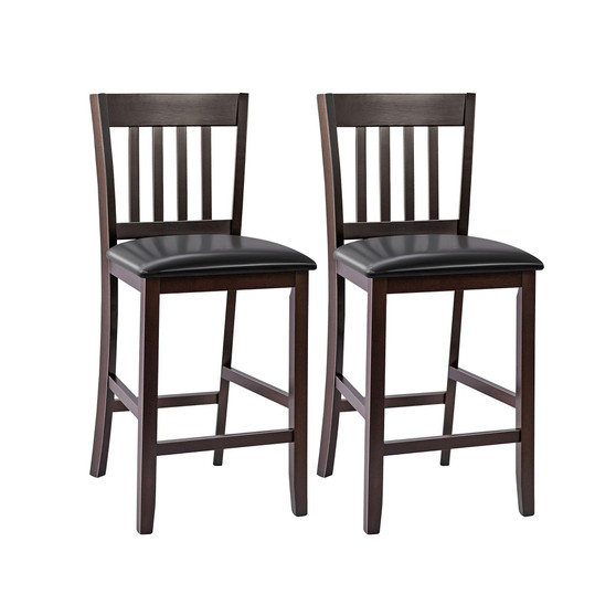 Set of 2 Bar Stools Counter Height Chairs w/ PU Leather Seat