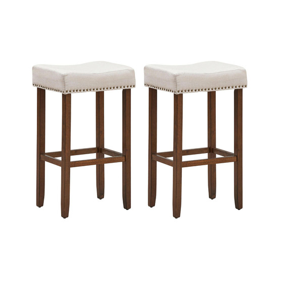 Set of 2 Nailhead Saddle Bar linen Stools 29.5'' Height