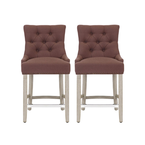 24" Linen Tufted Buttons Upholstered Wingback Counter Stool (Set of 2)