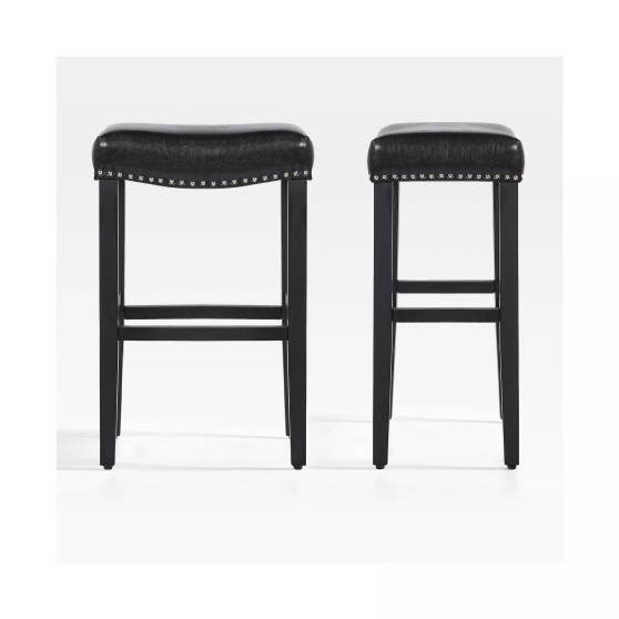 29" Upholstered Saddle Seat Faux Leather Bar Stool (Set of 2)