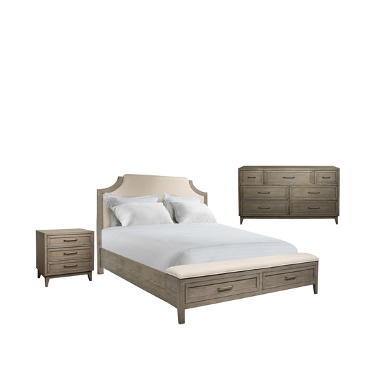 Vogue 3pc Bedroom Set (Queen Bed, Dresser & Three Drawer Nightstand)