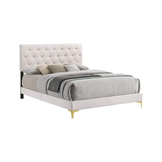Kendall 49.25" Asian Hardwood Tufted Upholstered Panel Queen Bed